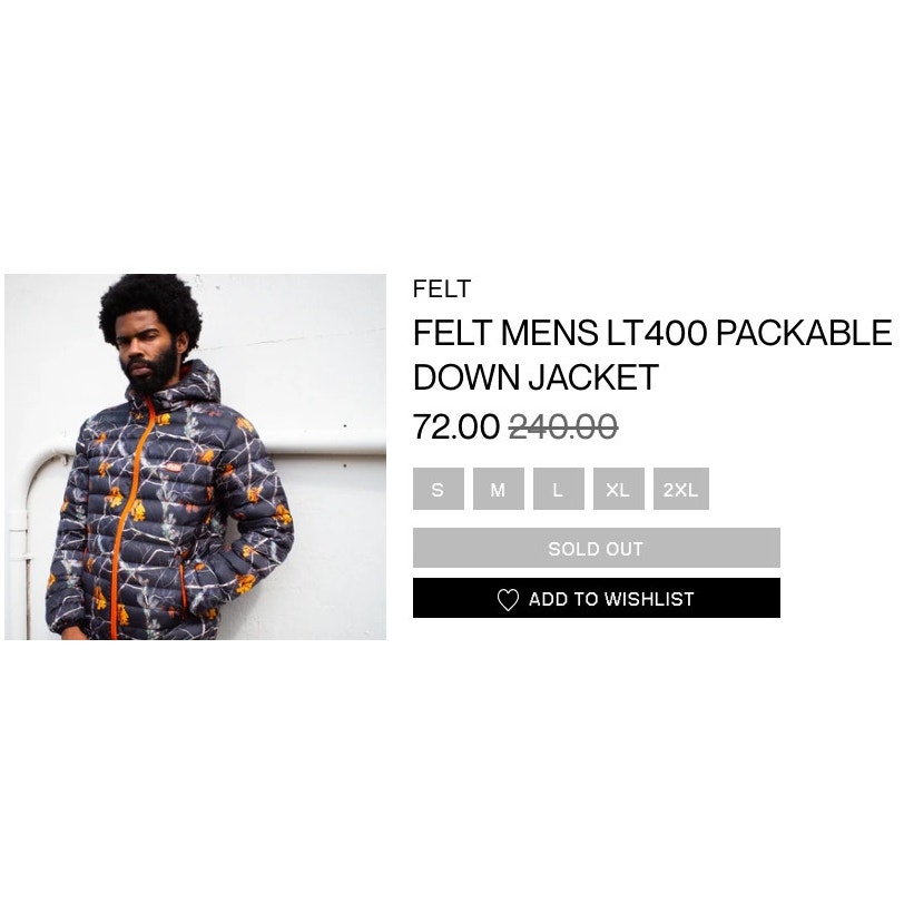 Felt Lt400 Packable Duck Down Filled Black Camo Jacket